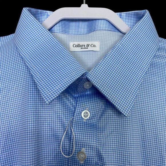Collars & Co Polo Shirt Mens 3XL Blue Houndstooth Dress Collar Office Golf NEW